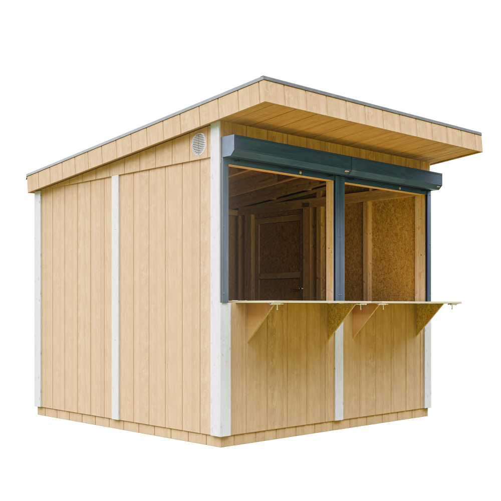 Grand stand marché avec comptoir 5,9 m2 - h240x248x305 cm - construction de panneaux lp smartside - timbela m950-harvest honey