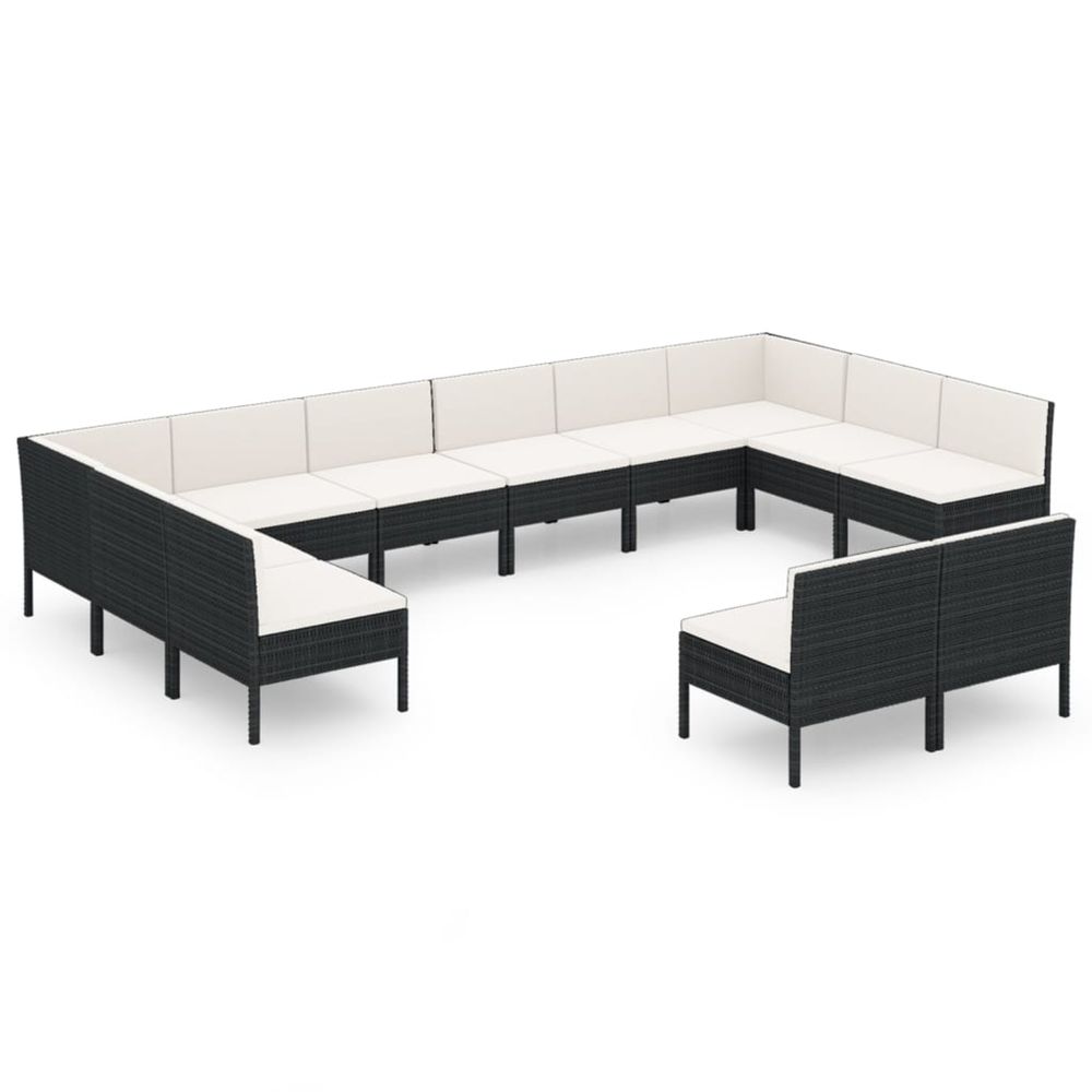 Salon de jardin 12 pcs avec coussins résine tressée noir