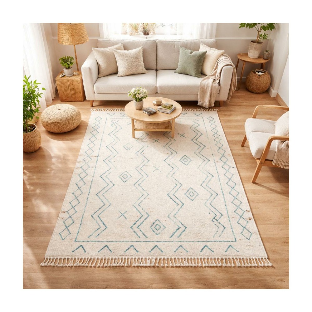 Tapis berbère 60x110 tissé motif ethnic lyn5 madida crème
