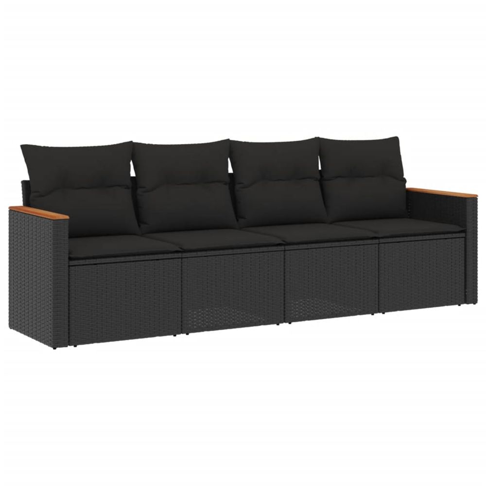Salon de jardin 4 pcs avec coussins noir résine tressée
