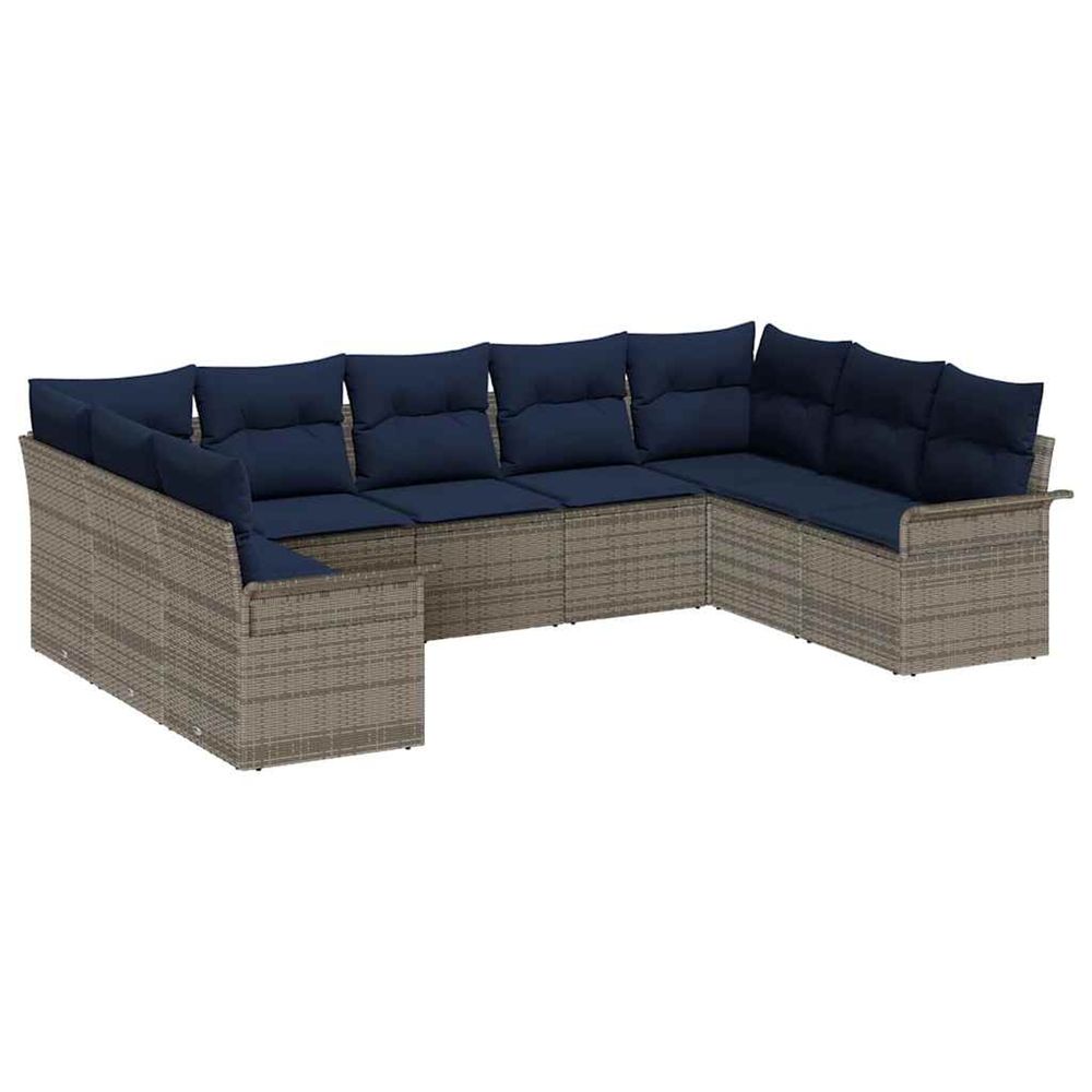 Ensemble de canapé de jardin 9 pc gris polyrotin