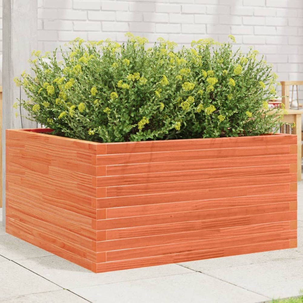 Très grand bac à fleurs carré bois de pin cire marron 90x90cm