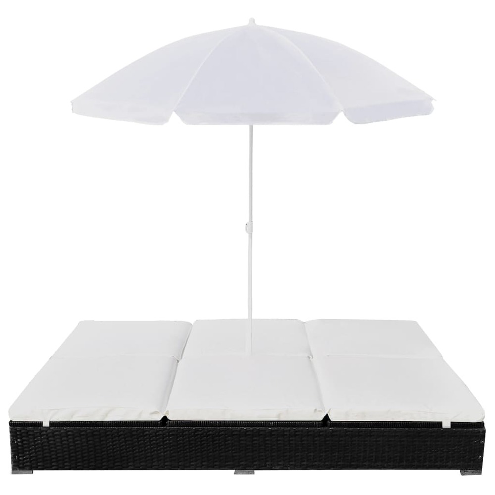 Chaise longue d'extérieur avec parasol résine tressée noir