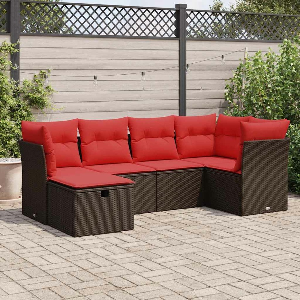Salon de jardin avec coussins 6 pcs marron résine tressée