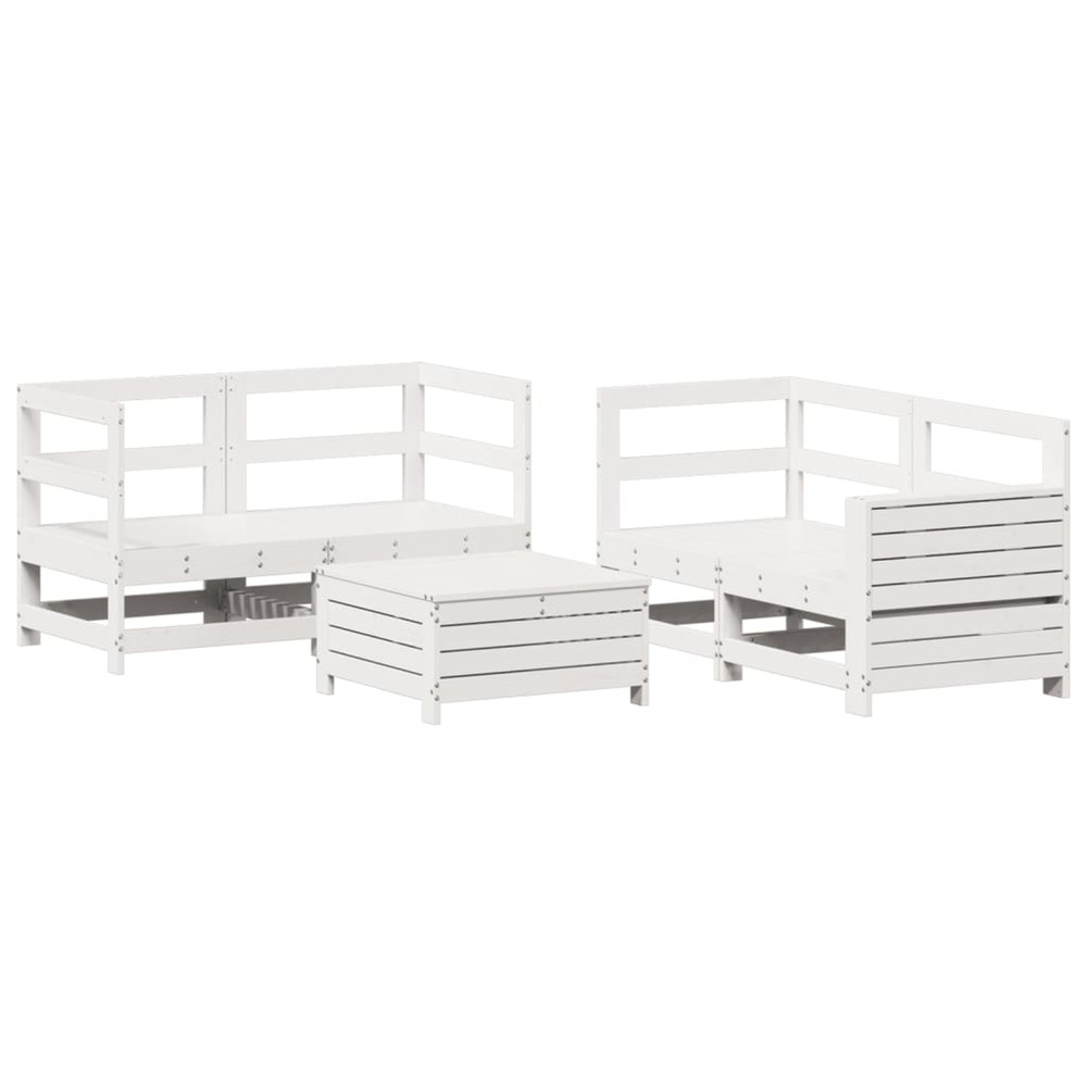 Salon de jardin 5 pcs blanc bois massif de pin