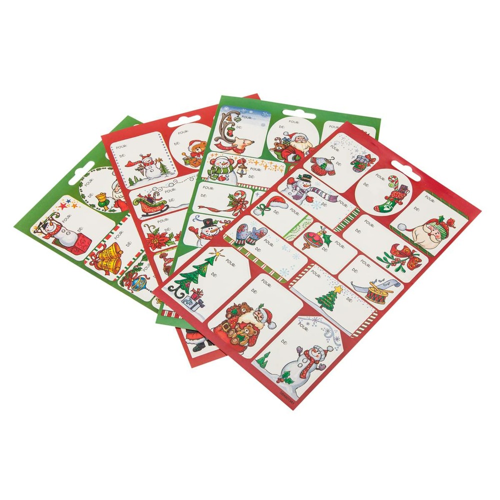 Planches de 48 ou 52 étiquettes cadeaux autocollantes