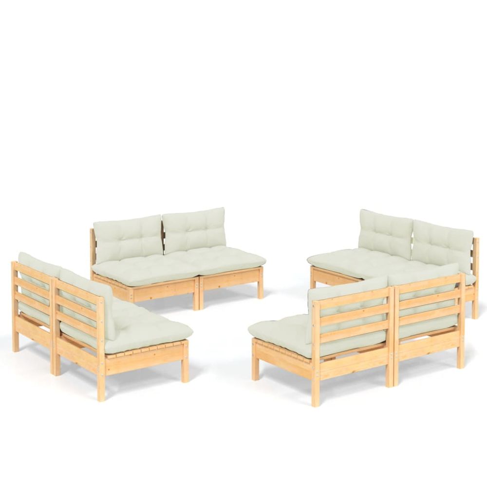 Salon de jardin 8 pcs avec coussins crème bois de pin