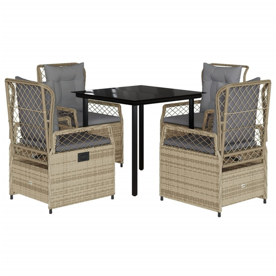 Ensemble à manger de jardin avec coussins 5pcs beige poly rotin