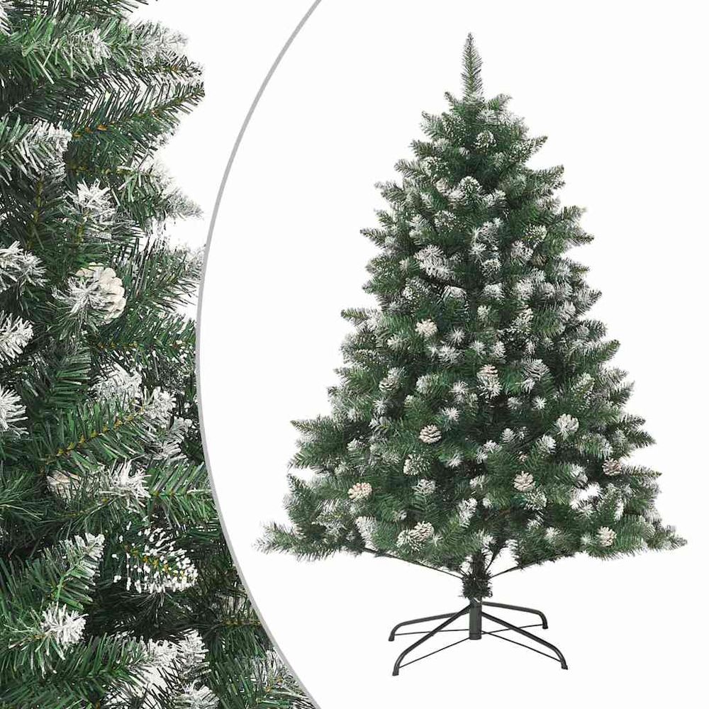 Sapin de noël artificiel floqué 150 cm pvc avec pommes de pin décoration