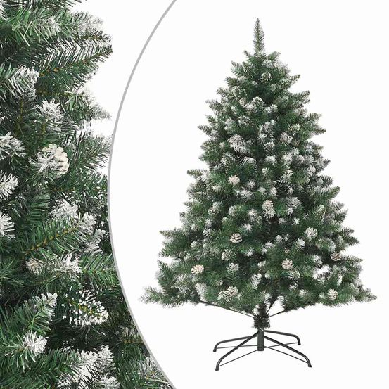 Sapin de noël artificiel floqué 150 cm pvc avec pommes de pin décoration