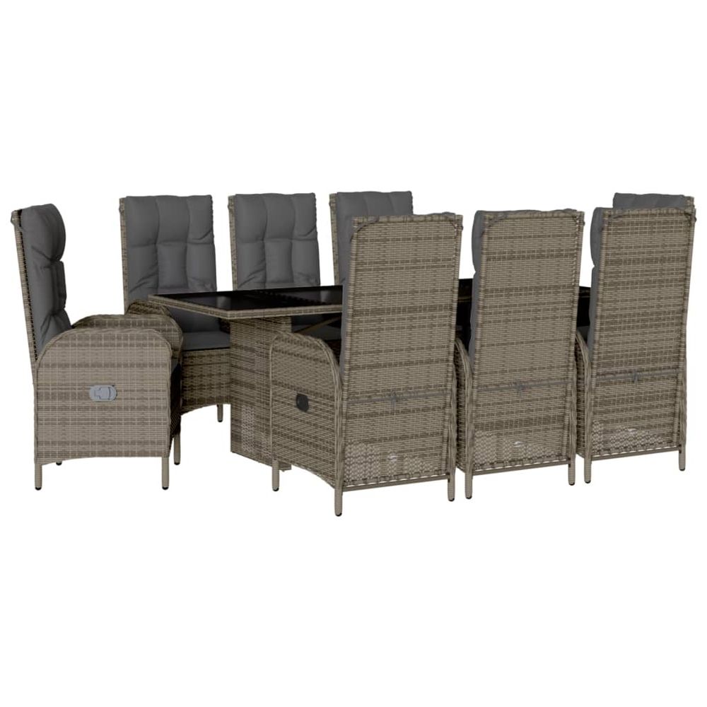 Ensemble à manger de jardin 9 pcs coussins gris résine tressée