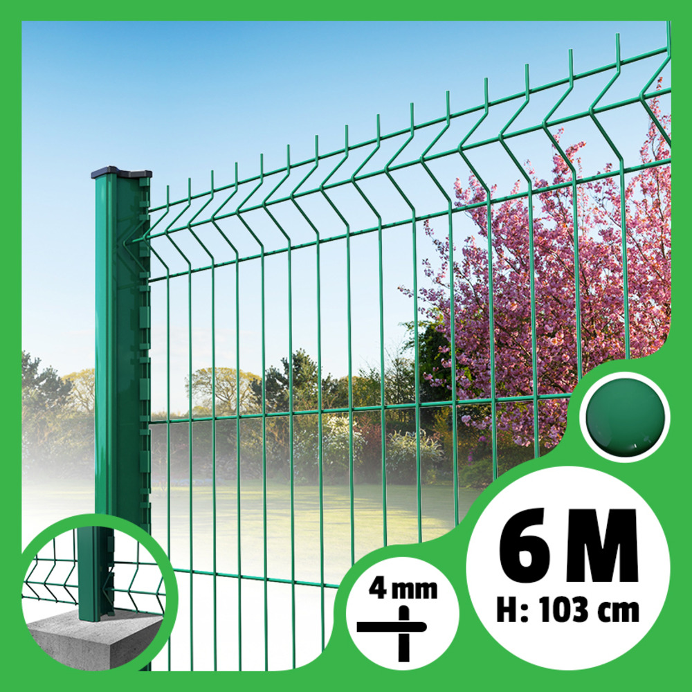 Kit grillage rigide poteaux h - longueur 6 mètres - 103 cm, vert, a sceller
