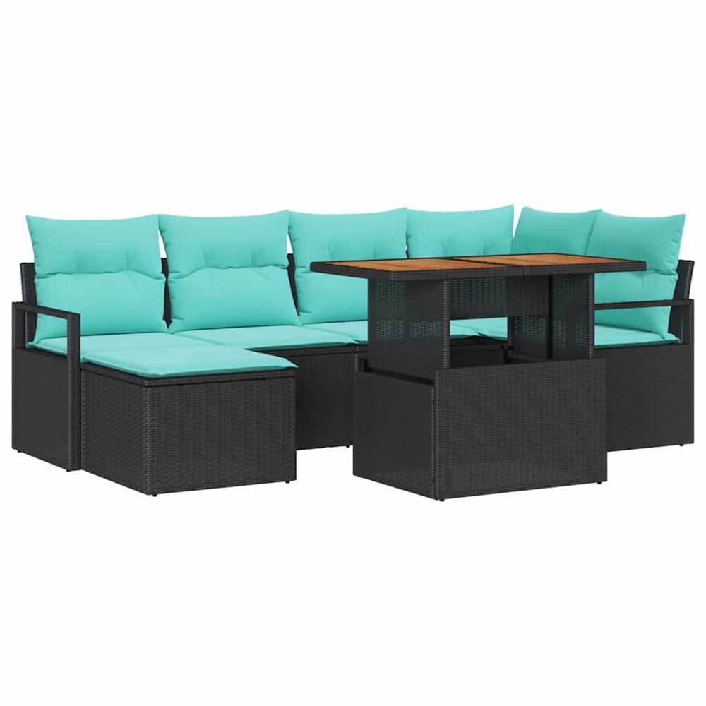 Ensemble de canapé de jardin 7 pc noir et turquoise polyrotin