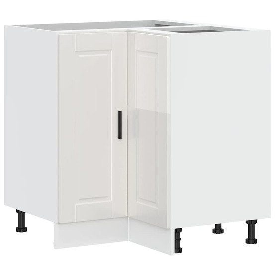 Armoire d'angle de cuisine porto blanc brillant bois ingénierie