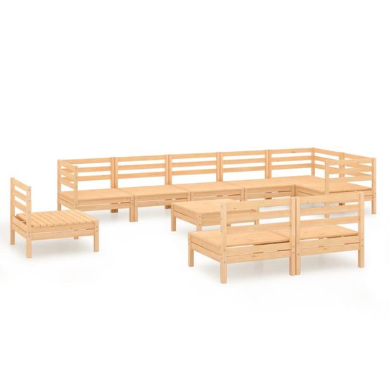 Salon de jardin 10 pcs bois de pin massif