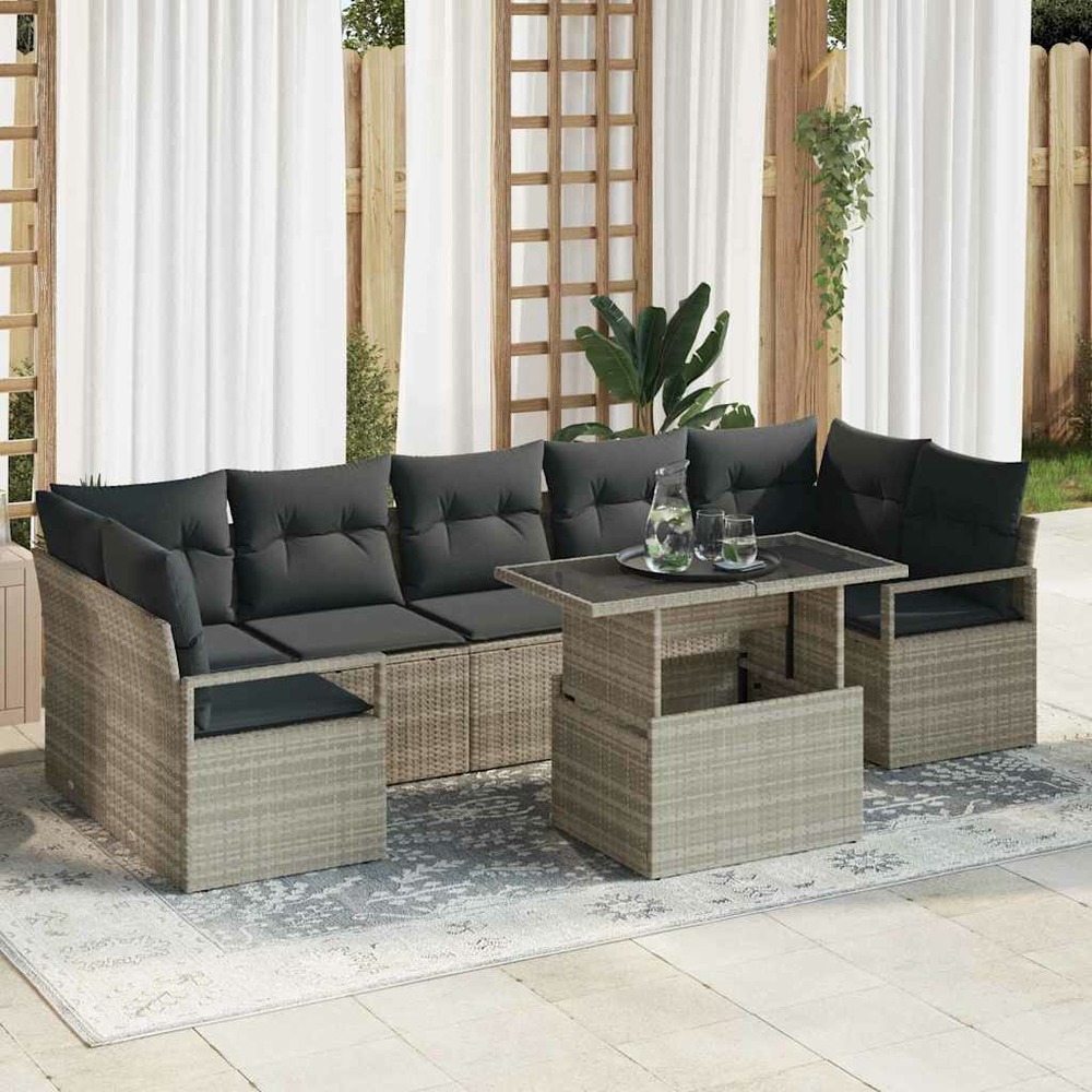 Ensemble de canapé de jardin 8 pcs gris clair poly rotin