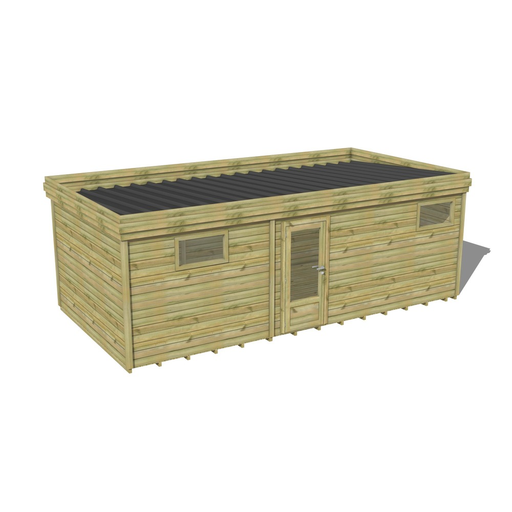 Abri de jardin bois pin traité autoclave 27mm - 7,39x3,44m / 25m2 - bac acier - plancher bois