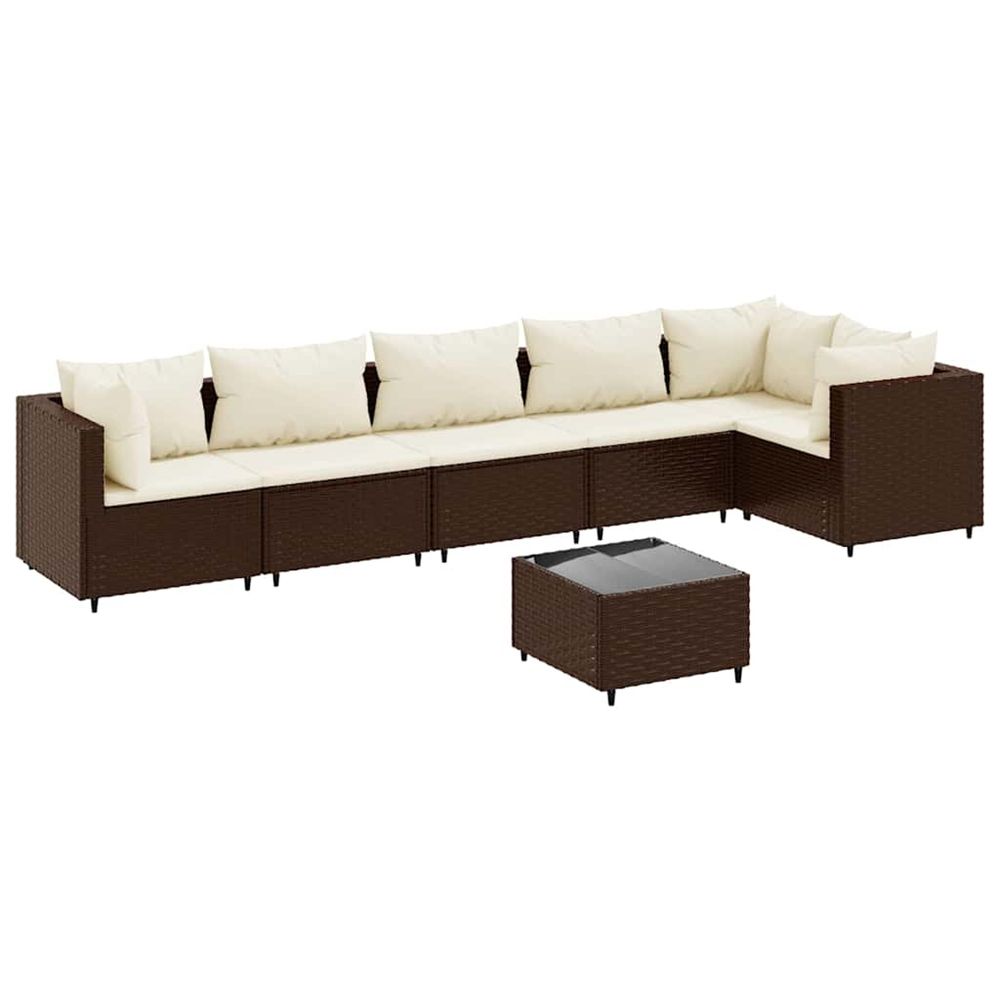 Salon de jardin avec coussins 7 pcs marron résine tressée