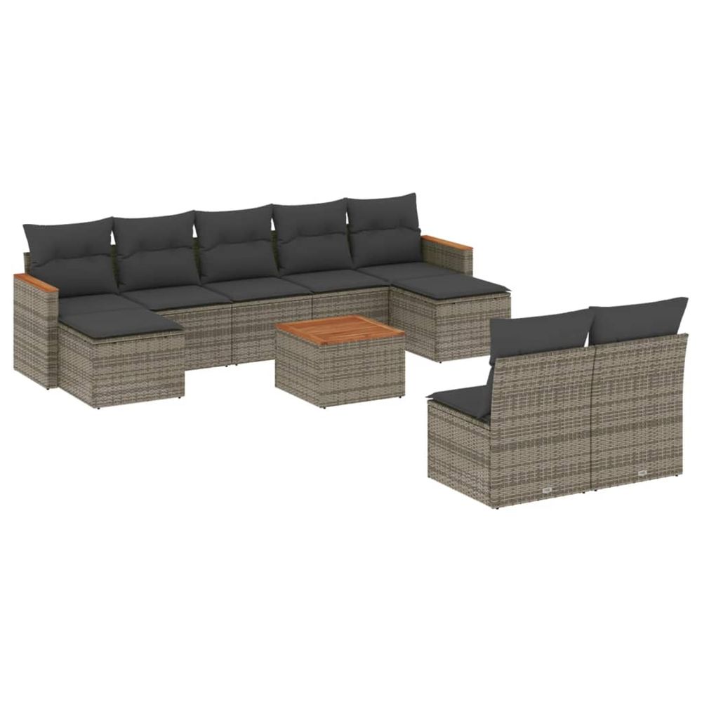 Salon de jardin avec coussins 10 pcs gris résine tressée