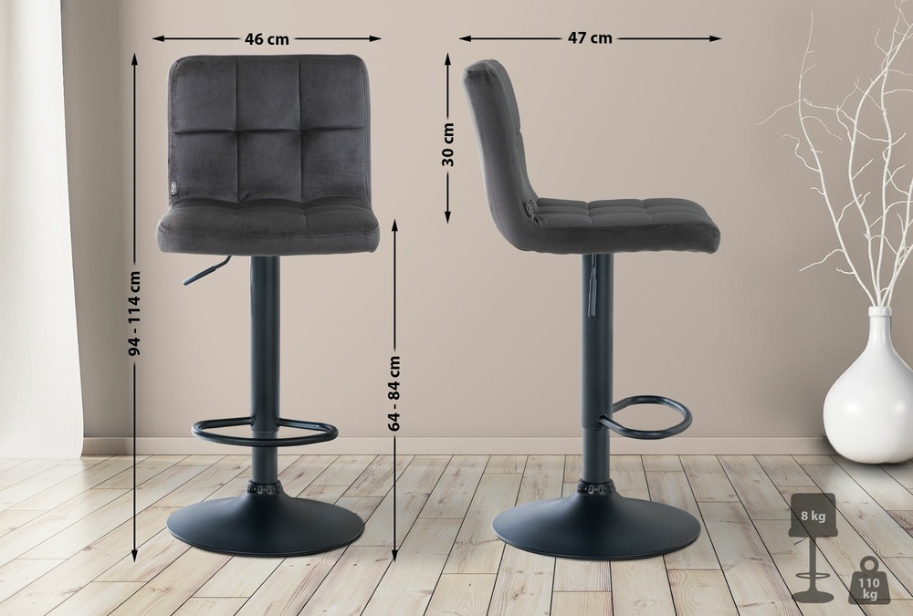 Tabouret de bar peru velours noir