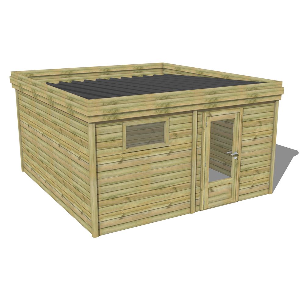 Abri de jardin bois pin traité autoclave 27mm - 4,695x4,34m / 20m2 - bac acier - abri français