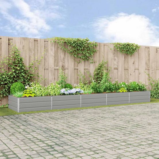 Immense bac à fleurs acier galvanisé pour aménagement paysager 480x100x45 cm gris clair