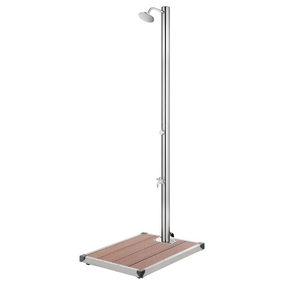 Douche de jardin avec base marron 220 cm acier inoxydable