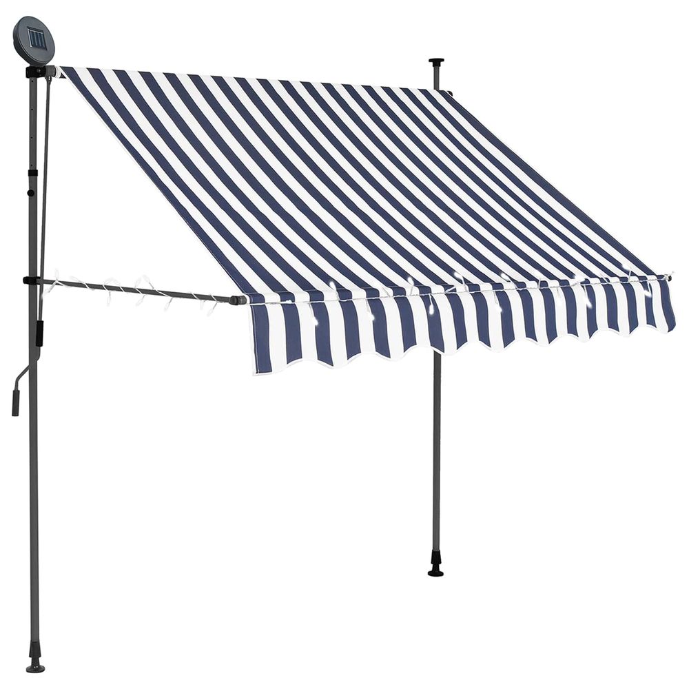 Auvent manuel rétractable avec led 100 cm bleu et blanc