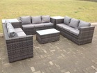 Outdoor rotin garden furniture lounge sofa set avec table basse rectangulaire et table haute sur les deux côtés