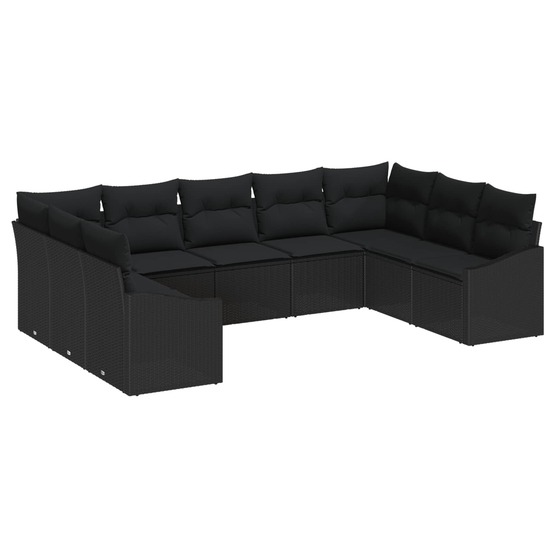 Ensemble de canapé de jardin avec stockage 9 pcs noir polyrotin