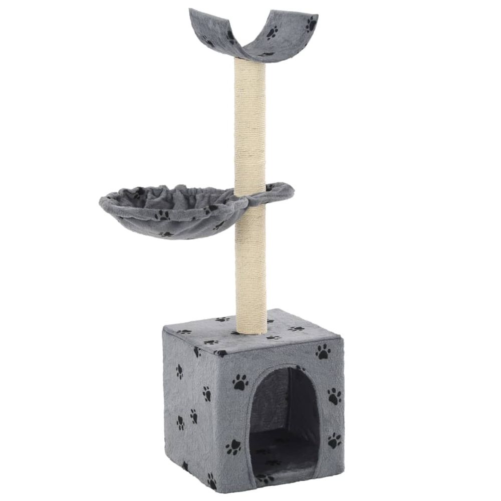 Arbre à chat 105 cm sisal et peluche avec motif pattes pour chat d'intérieur gris