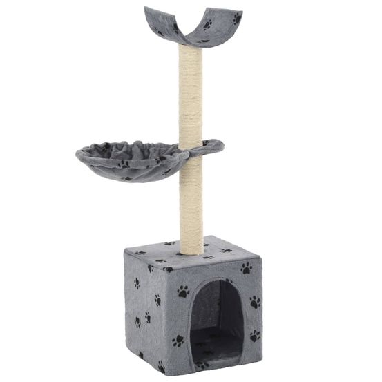 Arbre à chat 105 cm sisal et peluche avec motif pattes pour chat d'intérieur gris
