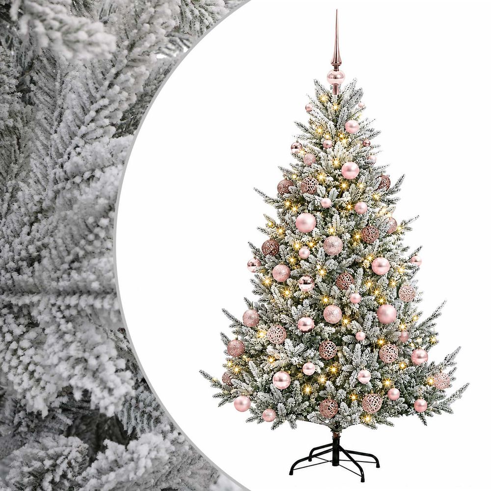 Sapin de noël artificiel avec boules 210 cm 300 led blanc chaud