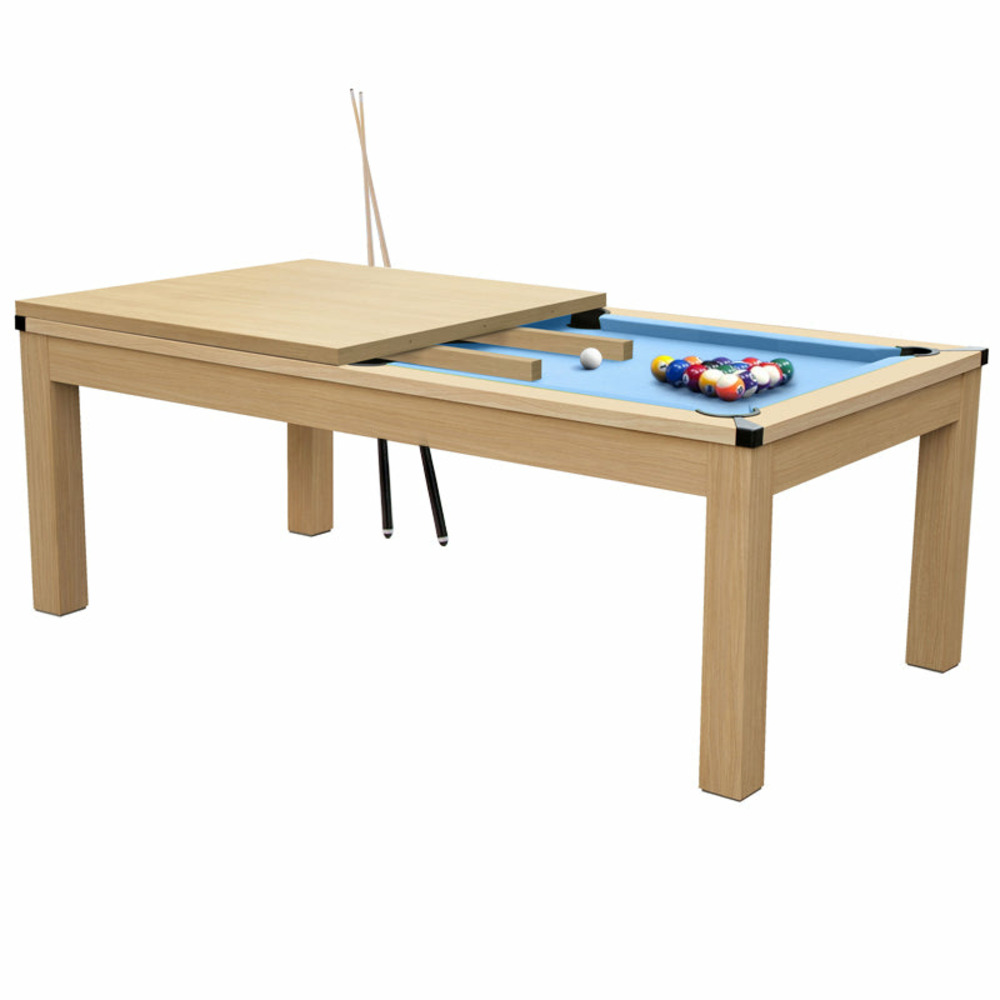 Eddie-table de billard convertible bois clair tapis bleu clair