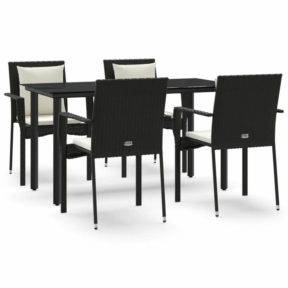 Ensemble à manger de jardin coussins 5pcs noir résine tressée