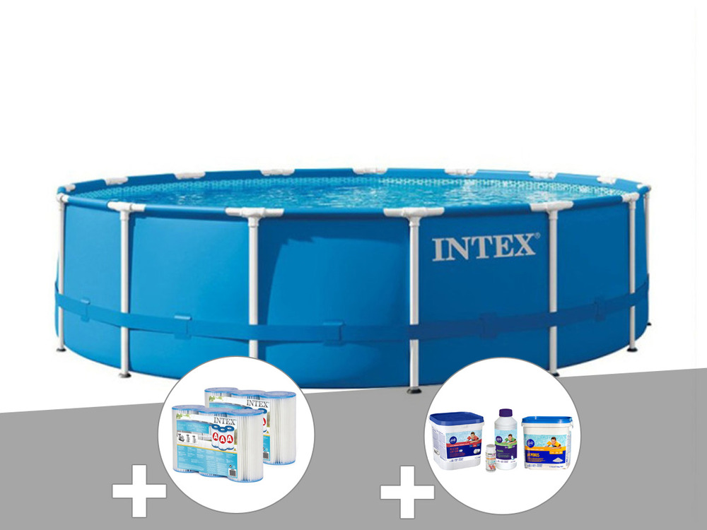 Kit piscine tubulaire metal frame ronde 4,57 x 1,22 m + 6 cartouches de filtrat