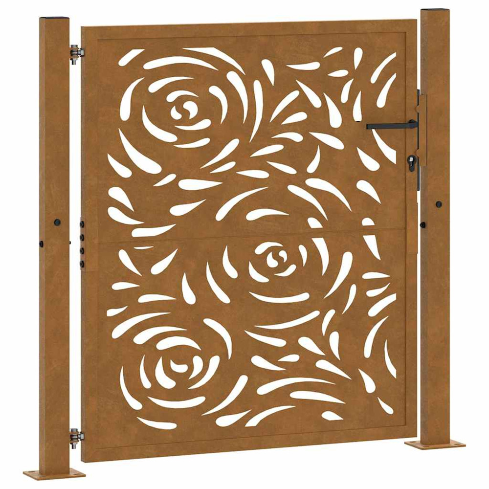 Portail de jardin 100x100 cm en acier patiné motif flamme