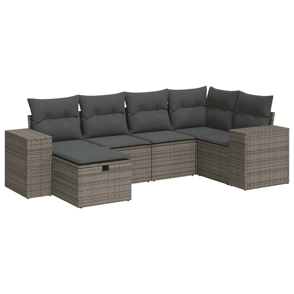 Salon de jardin 6 pcs avec coussins gris résine tressée
