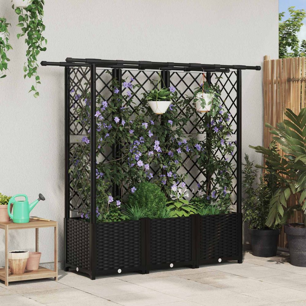 Jardinière surélevée toit et treillis plastique pour plantes grimpantes balcon 163,5cm noir