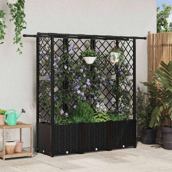 Jardinière surélevée toit et treillis plastique pour plantes grimpantes balcon 163,5cm noir