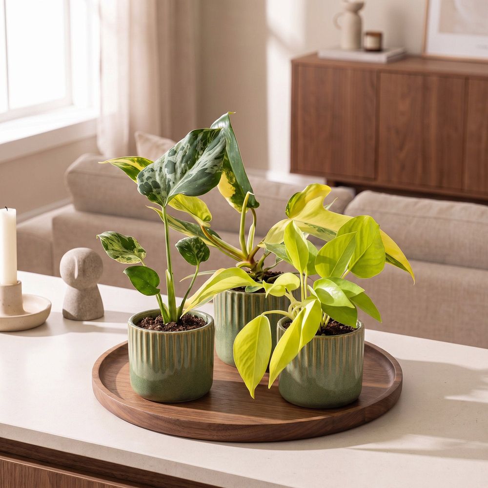 Lot de bébés plantes rares : monstera bulbasaur, philodendron florida beauty et neon - pot de 6cm - plantes d'inté - miel - lot de 3