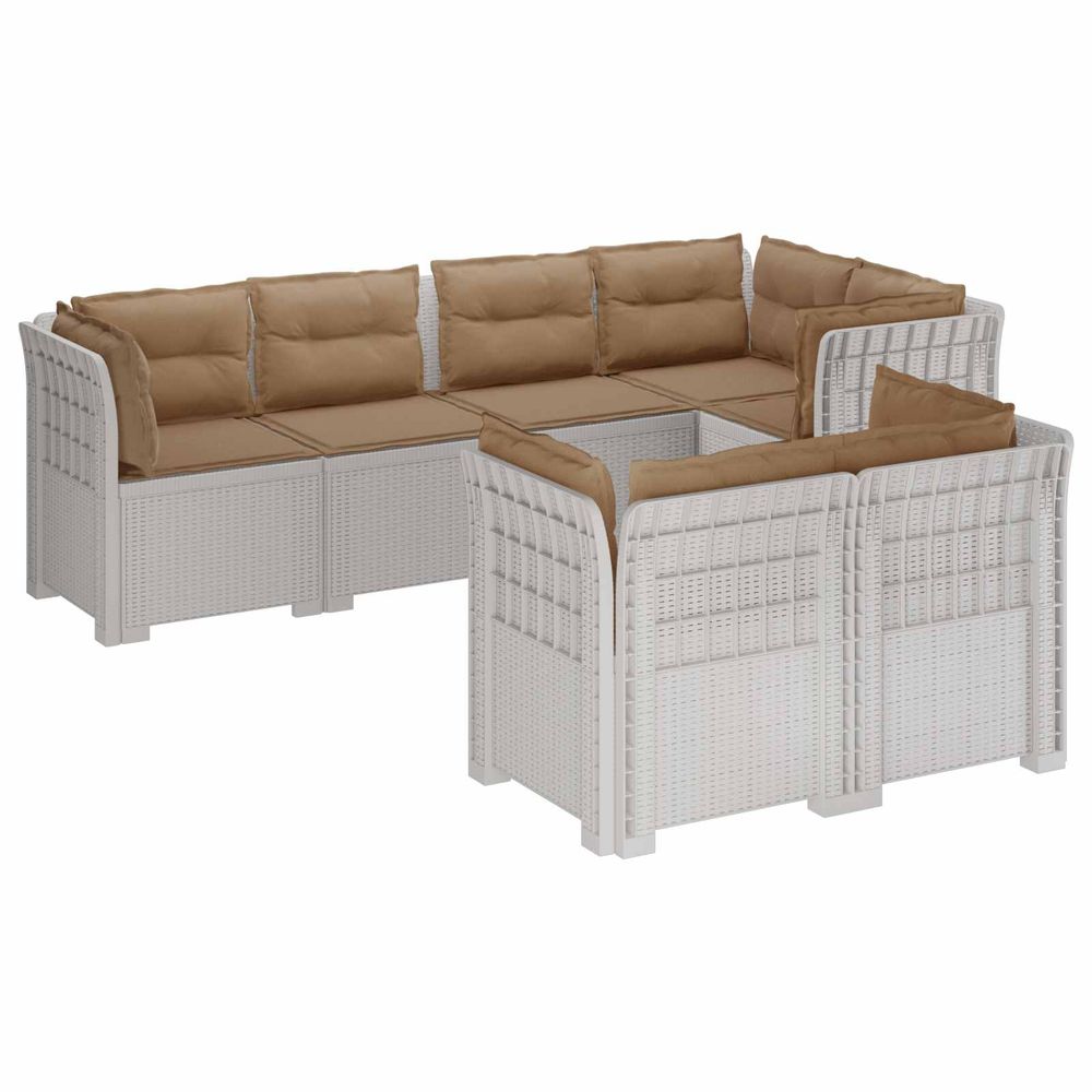 Canapé de jardin 7 places avec coussins look rattan pp blanc