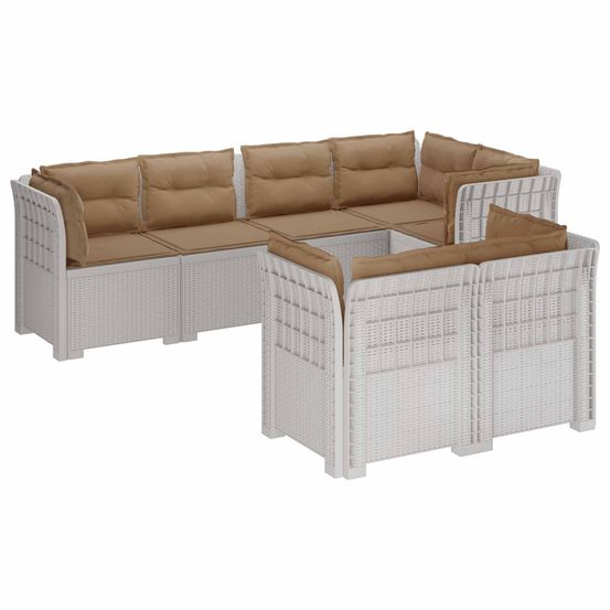 Canapé de jardin 7 places avec coussins look rattan pp blanc