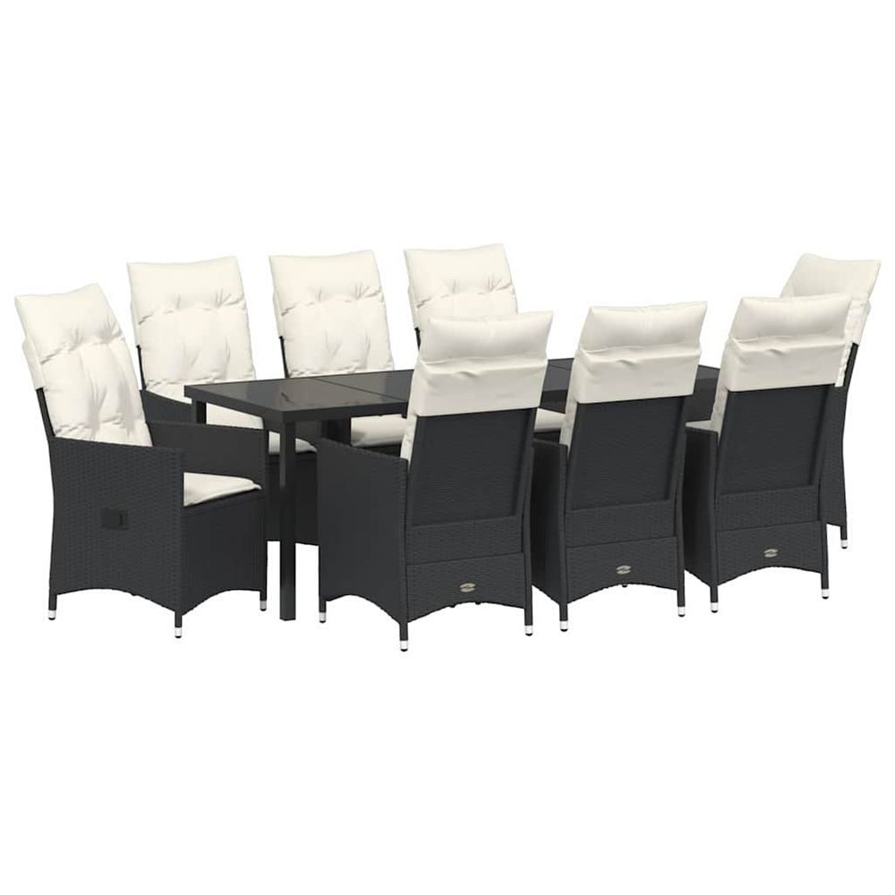 Ensemble de salle à manger pour jardin 9 pc noir polyrotin