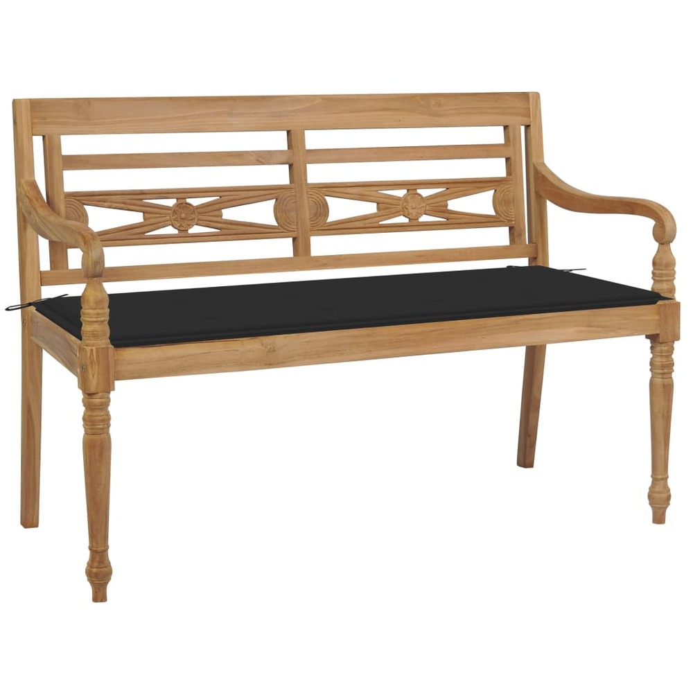 Banc de jardin meuble de patio d'extérieur terrasse avec coussin noir 120 cm bois de teck massif