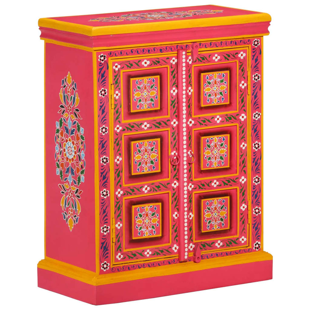 Buffet bois massif de manguier peinture rose à la main