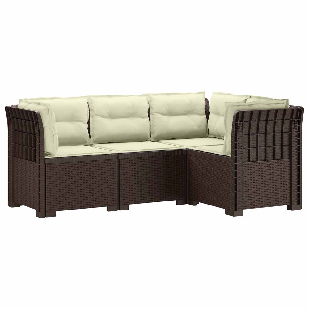Canapé de jardin 4 places avec coussins aspect rotin pp marron
