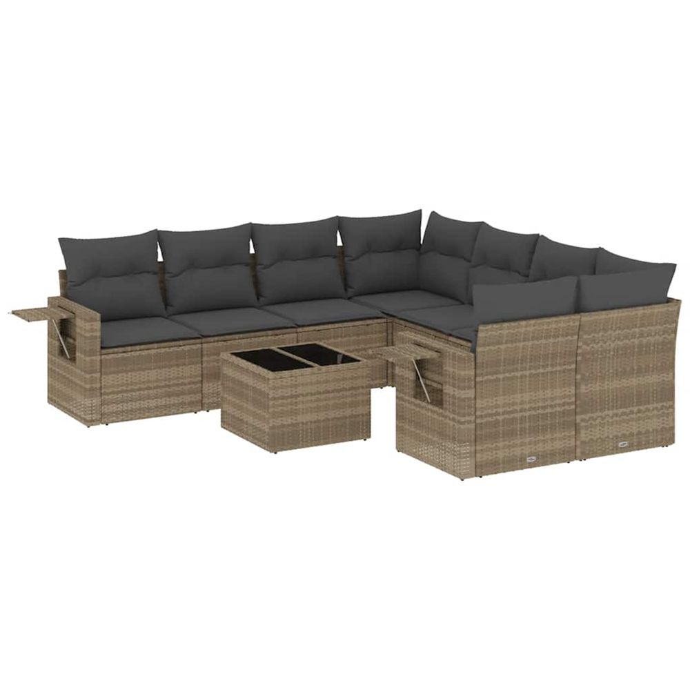 Salon de jardin 9 pcs avec coussins gris clair résine tressée