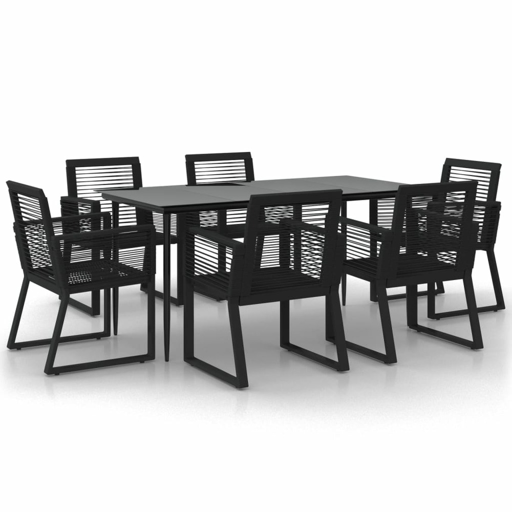 Ensemble à manger de jardin 7 pcs noir rotin pvc