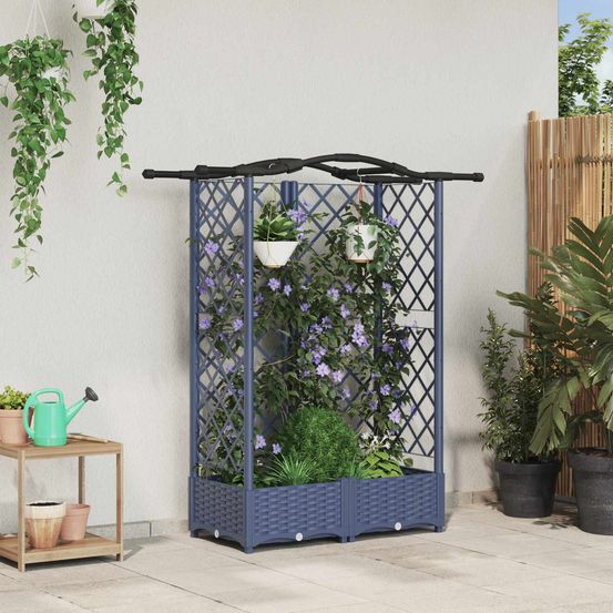 Jardinière surélevée treillis toit polypropylène extérieur plantes grimpantes 124x123cm gris